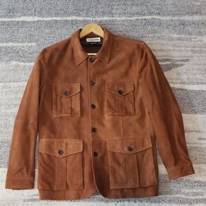 New J. Peterman Men's Large Brown Suede Leather Field Jacket Made In Italy